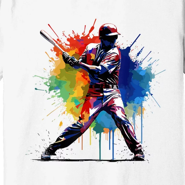 Paint Splash Baseball Player Gift For Fan Premium T-Shirt