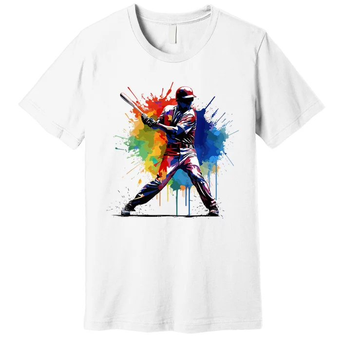 Paint Splash Baseball Player Gift For Fan Premium T-Shirt