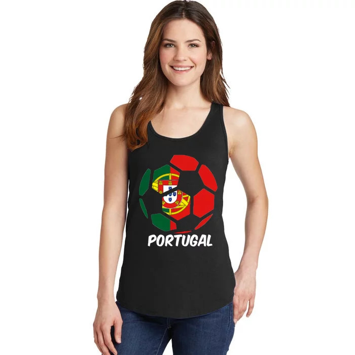 Portugal Soccer Ball Flag Futbol Portuguese Pride Ladies Essential Tank