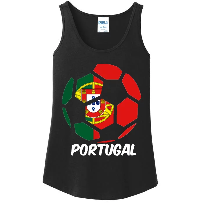 Portugal Soccer Ball Flag Futbol Portuguese Pride Ladies Essential Tank