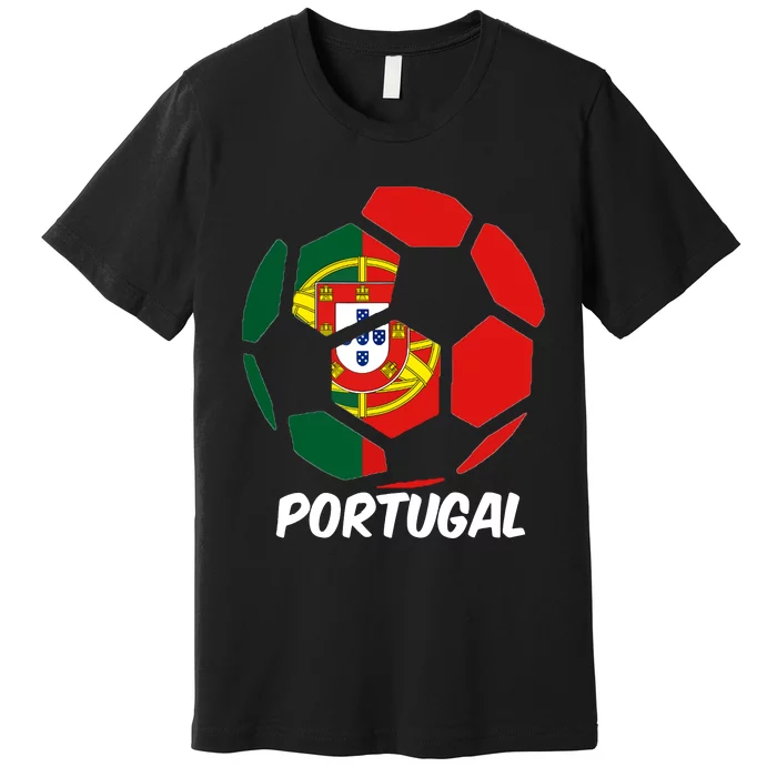 Portugal Soccer Ball Flag Futbol Portuguese Pride Premium T-Shirt