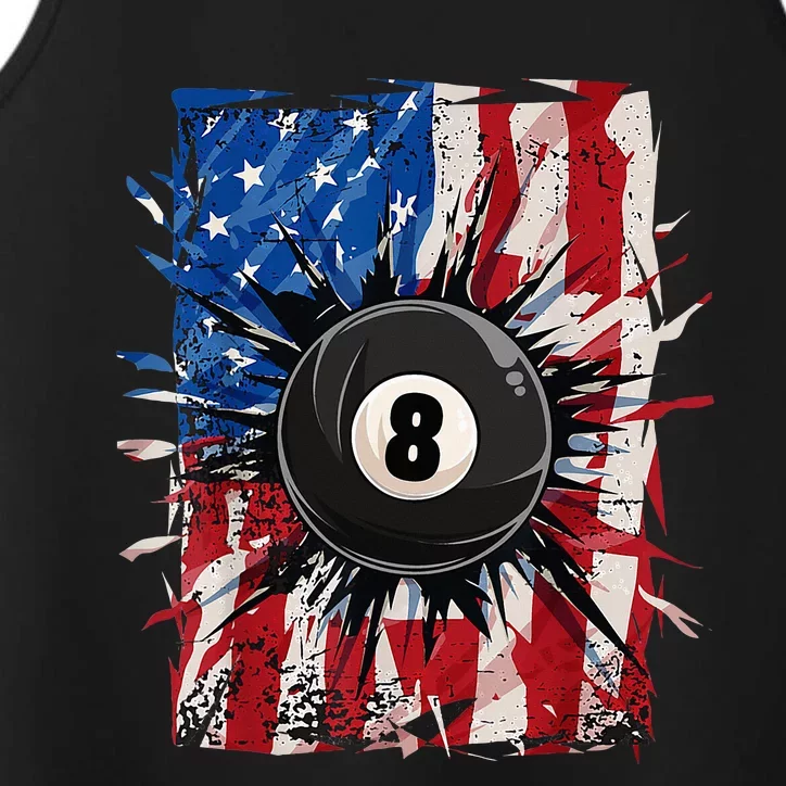 Pool Snooker Billiards Player 8 Ball USA American Flag Performance Tank