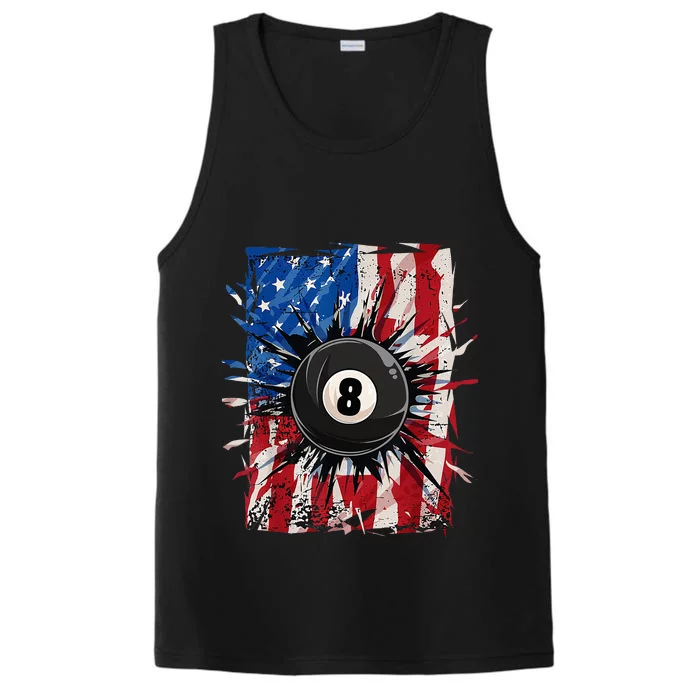 Pool Snooker Billiards Player 8 Ball USA American Flag Performance Tank