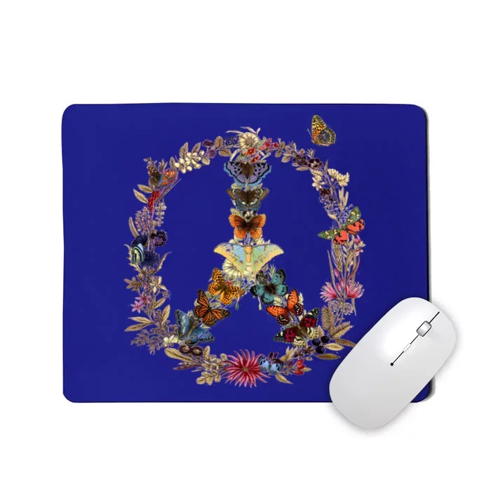 Peace Sign Butterflies Flowers 60's 70s Retro Gift Hippie Cool Gift Mousepad