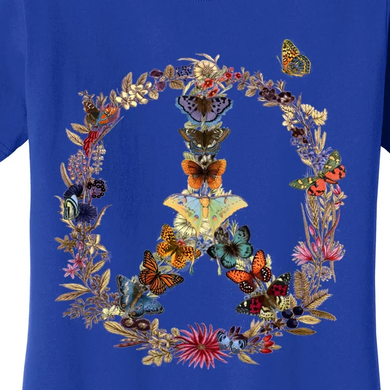 Peace Sign Butterflies Flowers 60's 70s Retro Gift Hippie Cool Gift Women's T-Shirt