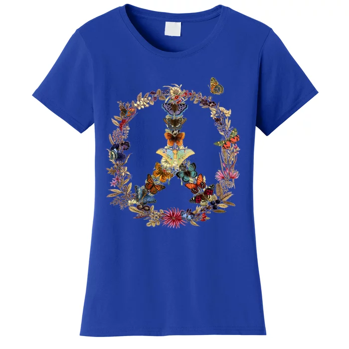 Peace Sign Butterflies Flowers 60's 70s Retro Gift Hippie Cool Gift Women's T-Shirt