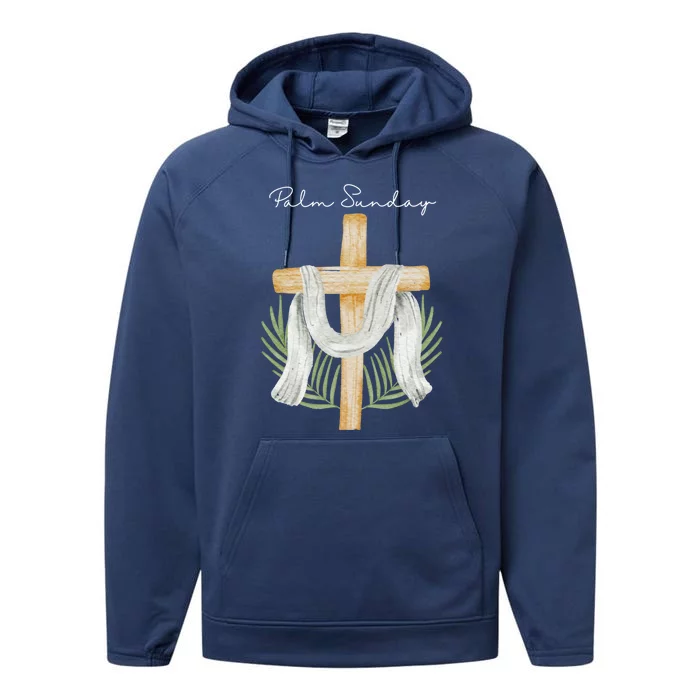 Palm Sunday Cross With Palm Leaves Gift Performance Fleece Hoodie