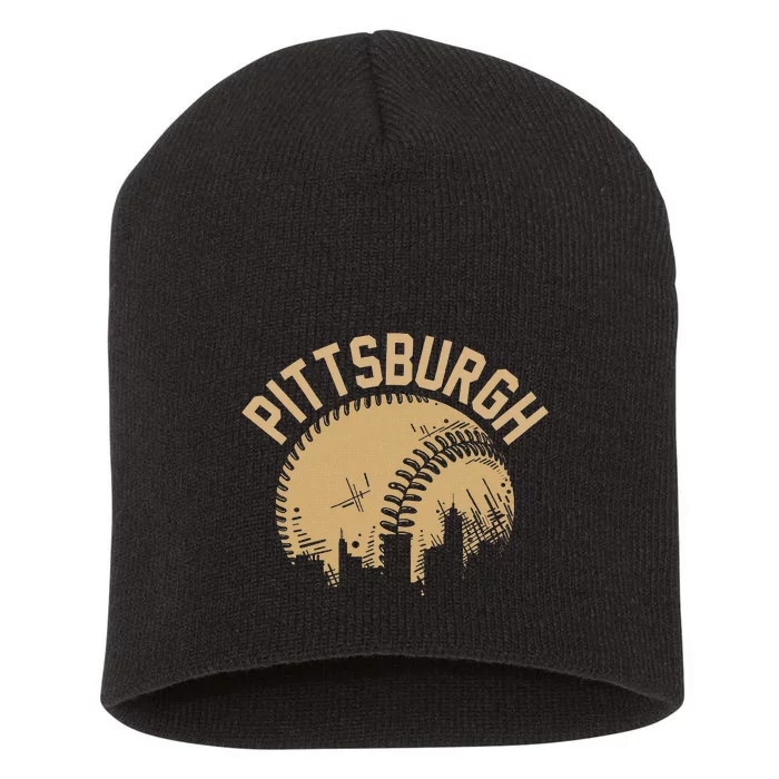 Pittsburgh Steel City Retro Skyline Bridge Pride Short Acrylic Beanie