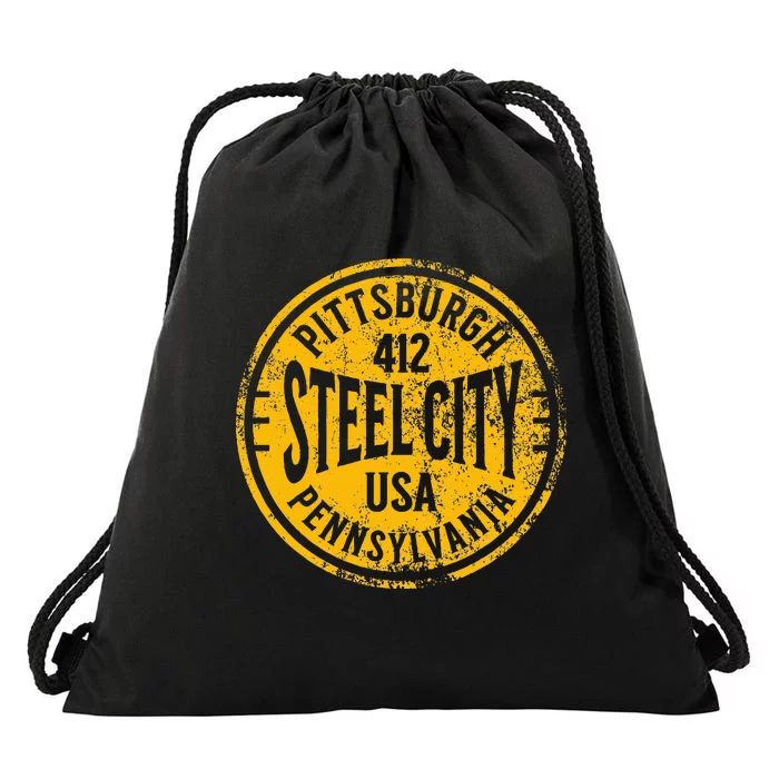 Pittsburgh Steel City Pennsylvania 412 Home Vintage Drawstring Bag