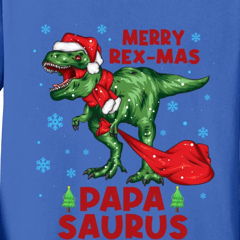 Papa Saurus Christmas Santa Dinosaur Merry Rexmas Family Cute Gift Kids Long Sleeve Shirt