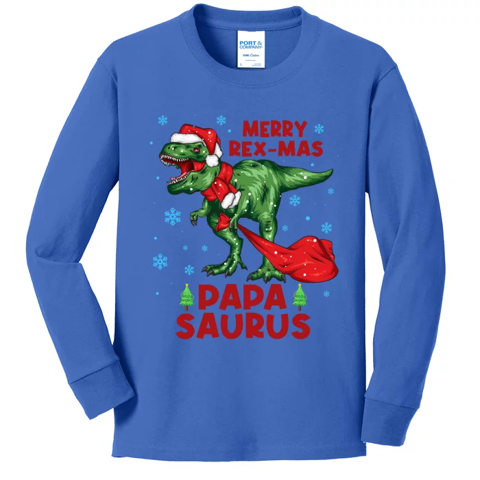 Papa Saurus Christmas Santa Dinosaur Merry Rexmas Family Cute Gift Kids Long Sleeve Shirt