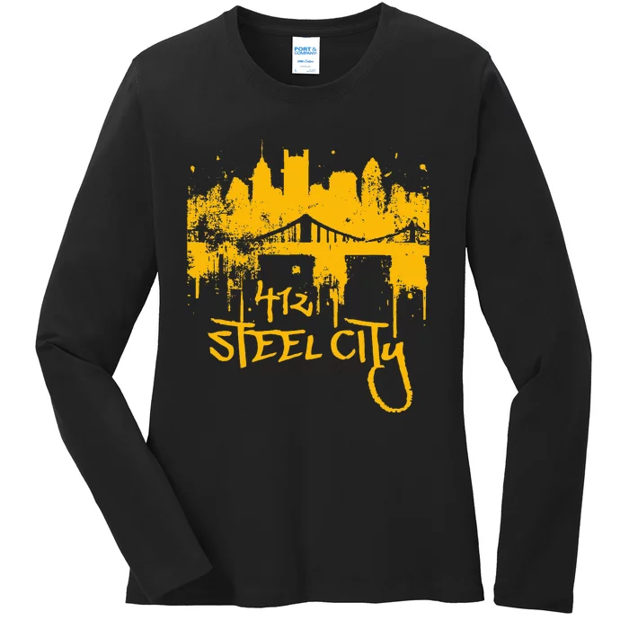 Pittsburgh Steel City Skyline Ladies Long Sleeve Shirt