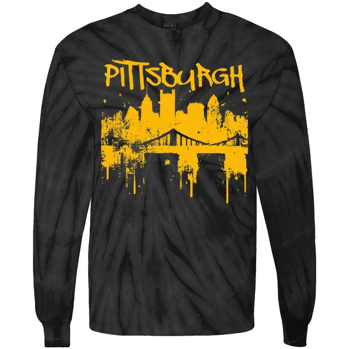 Pittsburgh Steel City Skyline Tie-Dye Long Sleeve Shirt