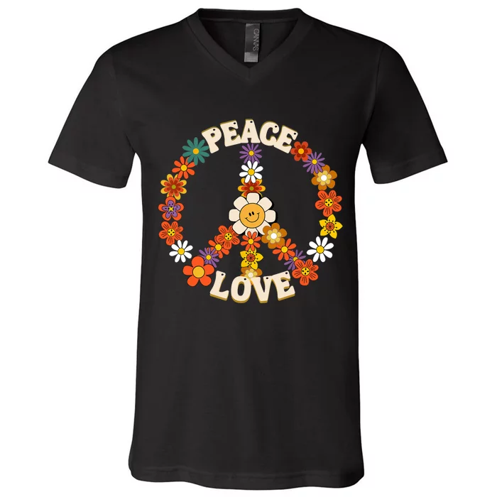 Peace Signs Coloured For 60s 70s Outfits V-Neck T-Shirt