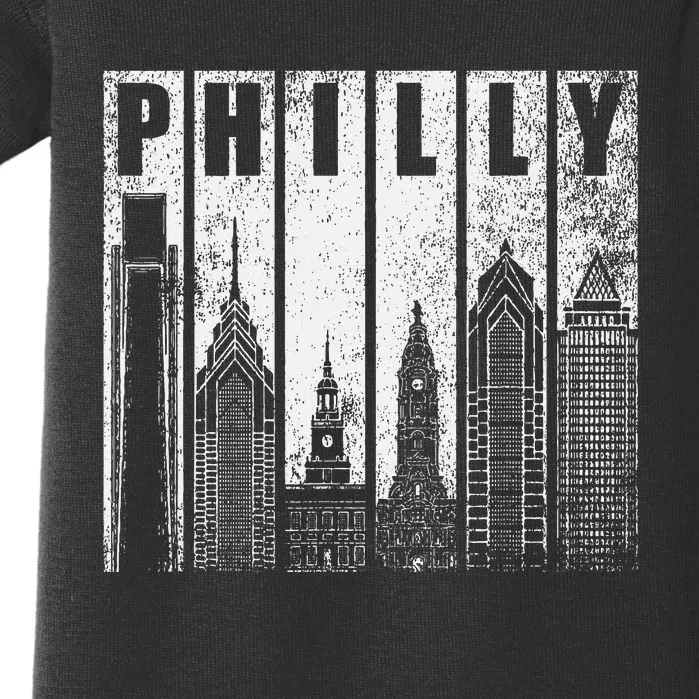 Philadelphia Skyline City Distressed Baby Bodysuit