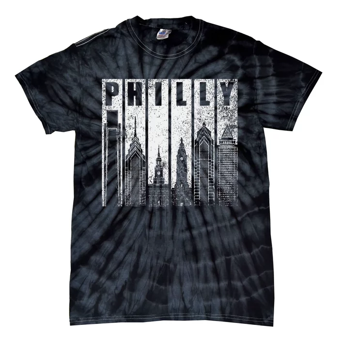 Philadelphia Skyline City Distressed Tie-Dye T-Shirt