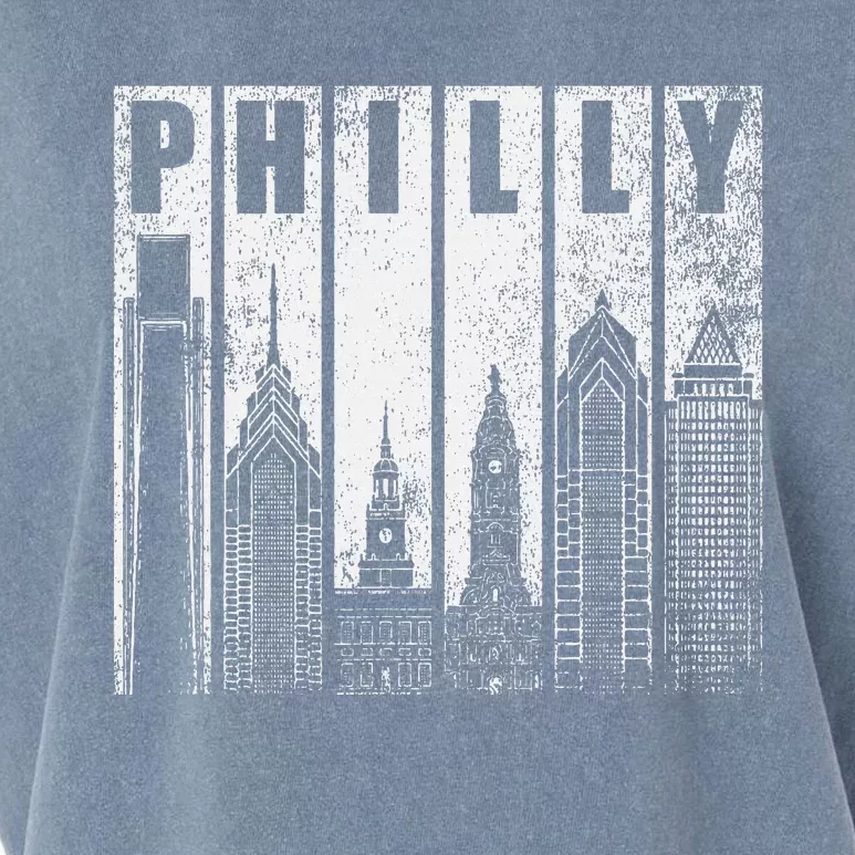 Philadelphia Skyline City Distressed Garment-Dyed Women's Muscle Tee