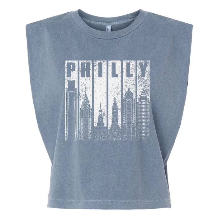 Philadelphia Skyline City Distressed Garment-Dyed Women's Muscle Tee