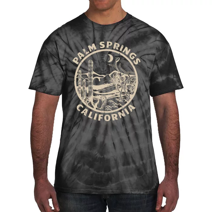 Palm Springs California Linocut Desert Illustration Tie-Dye T-Shirt