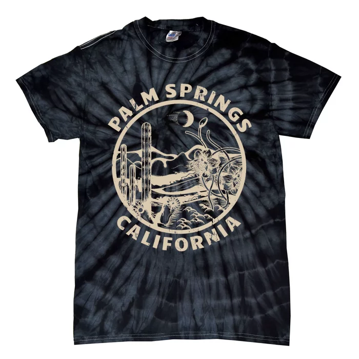 Palm Springs California Linocut Desert Illustration Tie-Dye T-Shirt