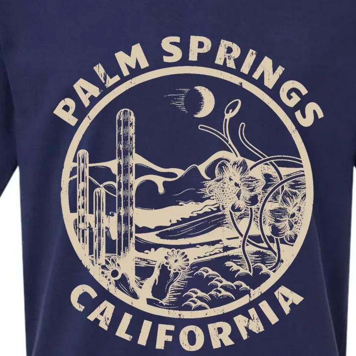 Palm Springs California Linocut Desert Illustration Sueded Cloud Jersey T-Shirt