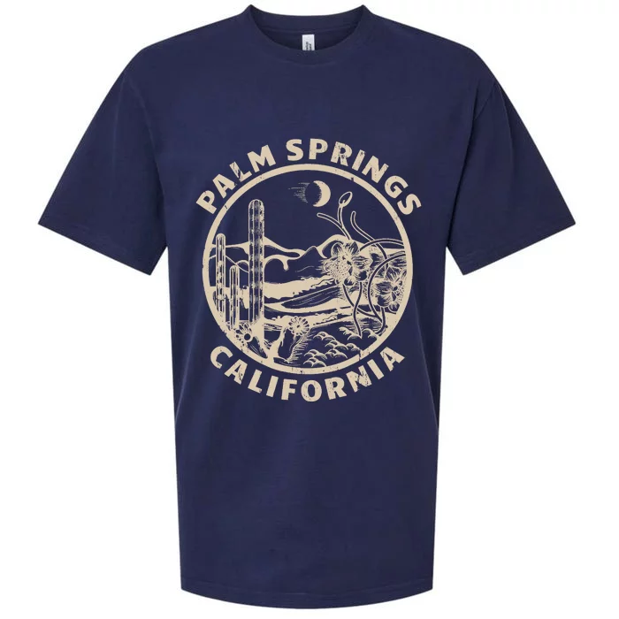 Palm Springs California Linocut Desert Illustration Sueded Cloud Jersey T-Shirt