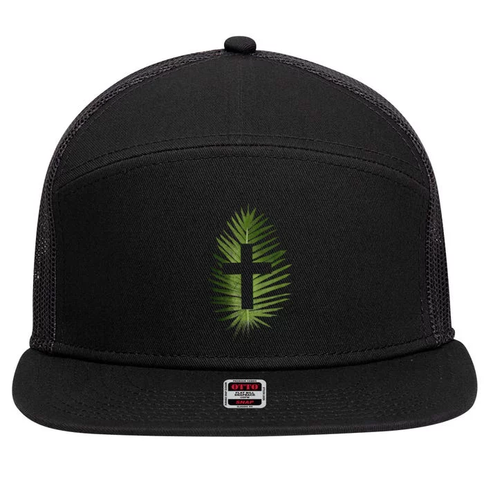 Palm Sunday Christian Palm Leaf Cross 7 Panel Mesh Trucker Snapback Hat