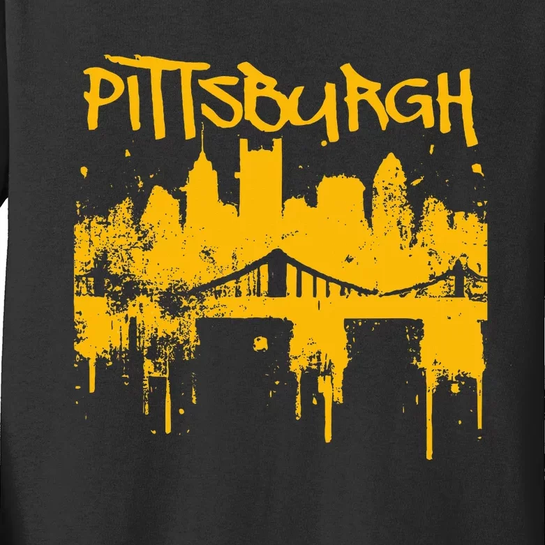 Pittsburgh Steel City Skyline Kids Long Sleeve Shirt