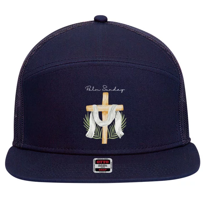 Palm Sunday Cross With Palm Leaves Meaningful Gift 7 Panel Mesh Trucker Snapback Hat