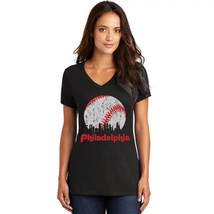 Philadelphia Skyline Cityscape Women's V-Neck T-Shirt