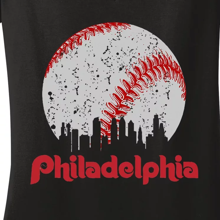 Philadelphia Skyline Cityscape Women's V-Neck T-Shirt