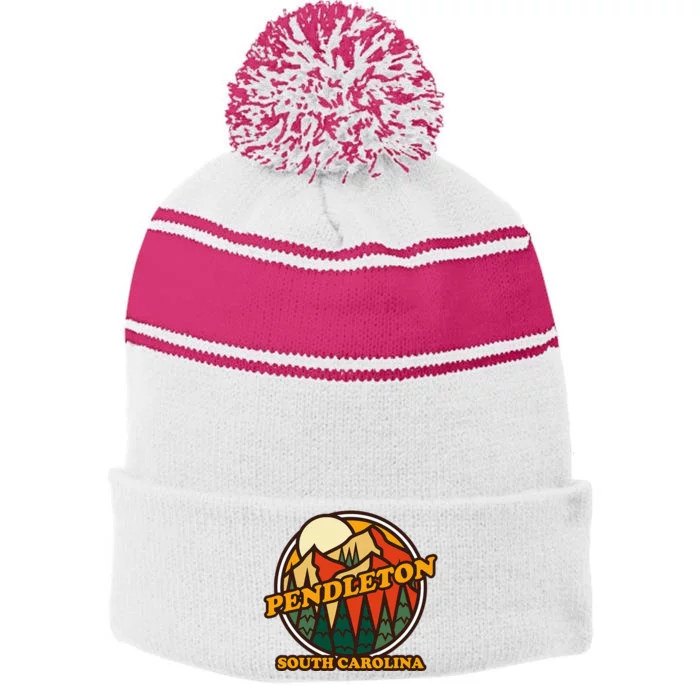 Pendleton South Carolina Mountain Hiking Souvenir Stripe Pom Pom Beanie