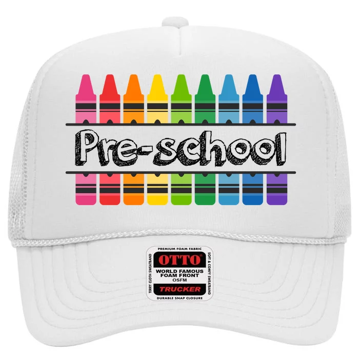 Pre School Colorful Crayons Back To School High Crown Mesh Trucker Hat