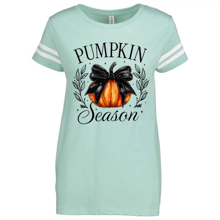 Pumpkin Season Coquette Bow Thankful Autumn Thanksgiving Enza Ladies Jersey Football T-Shirt