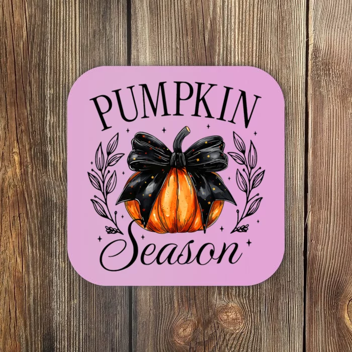 Pumpkin Season Coquette Bow Thankful Autumn Thanksgiving Coaster