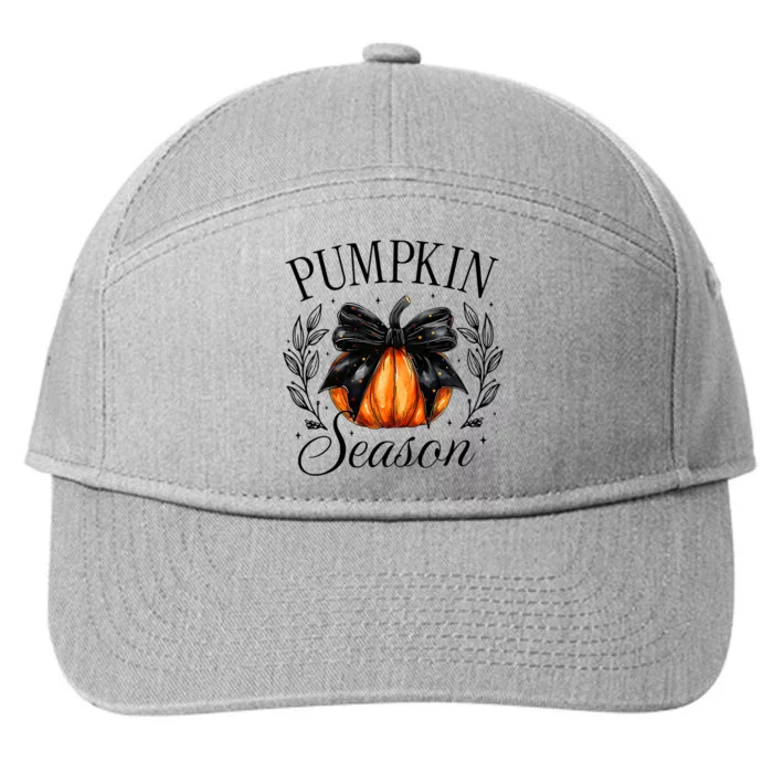 Pumpkin Season Coquette Bow Thankful Autumn Thanksgiving 7-Panel Snapback Hat