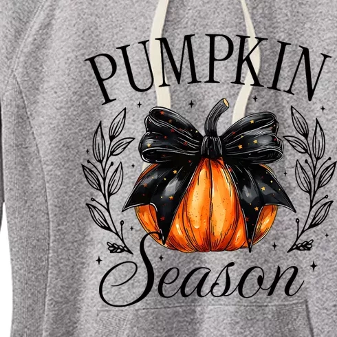 Pumpkin Season Coquette Bow Thankful Autumn Thanksgiving Women's Fleece Hoodie