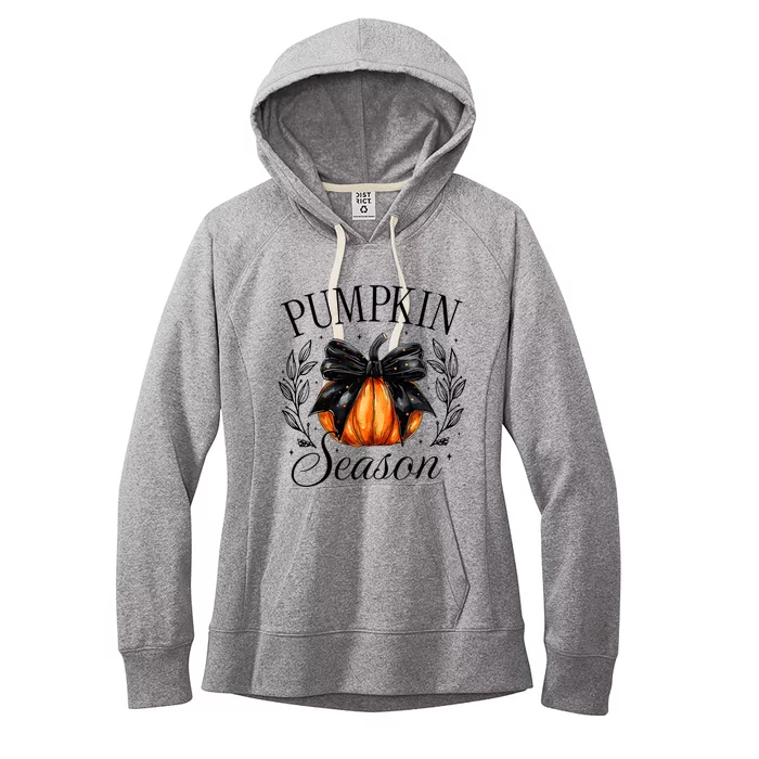 Pumpkin Season Coquette Bow Thankful Autumn Thanksgiving Women's Fleece Hoodie