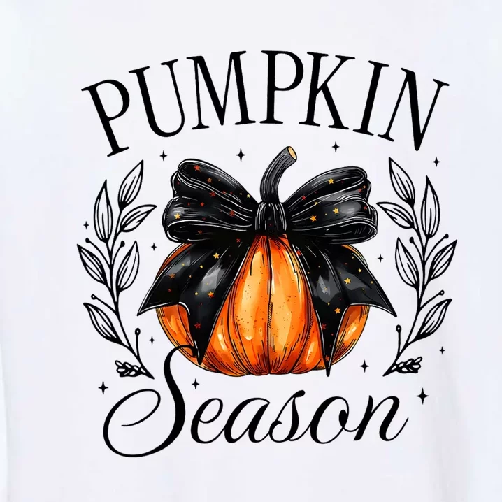 Pumpkin Season Coquette Bow Thankful Autumn Thanksgiving Garment-Dyed Sweatshirt