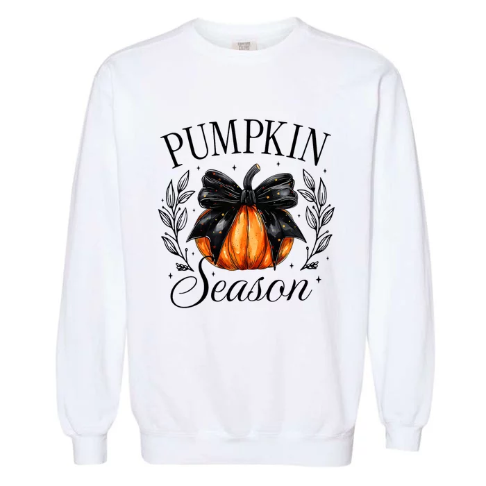 Pumpkin Season Coquette Bow Thankful Autumn Thanksgiving Garment-Dyed Sweatshirt