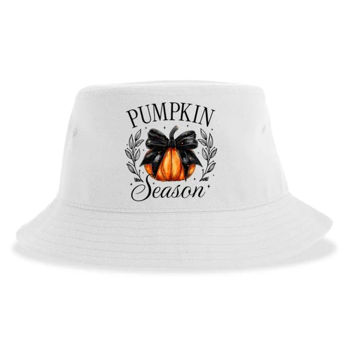 Pumpkin Season Coquette Bow Thankful Autumn Thanksgiving Sustainable Bucket Hat