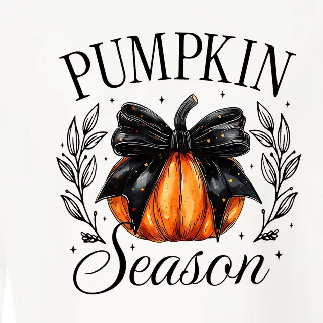 Pumpkin Season Coquette Bow Thankful Autumn Thanksgiving Cropped Pullover Crew