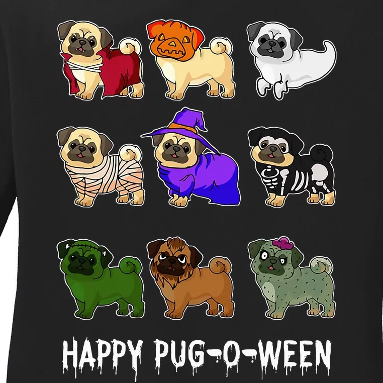 Pugoween Spooky Costume Happy Pug Halloween Gift Ladies Long Sleeve Shirt