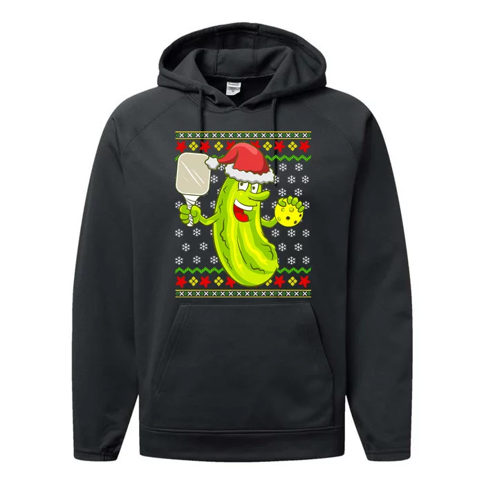 Pickleball Santa Claus Ugly Christmas Sweater Pattern Performance Fleece Hoodie