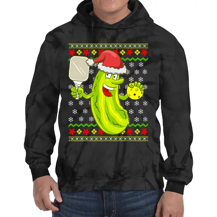 Pickleball Santa Claus Ugly Christmas Sweater Pattern Tie Dye Hoodie