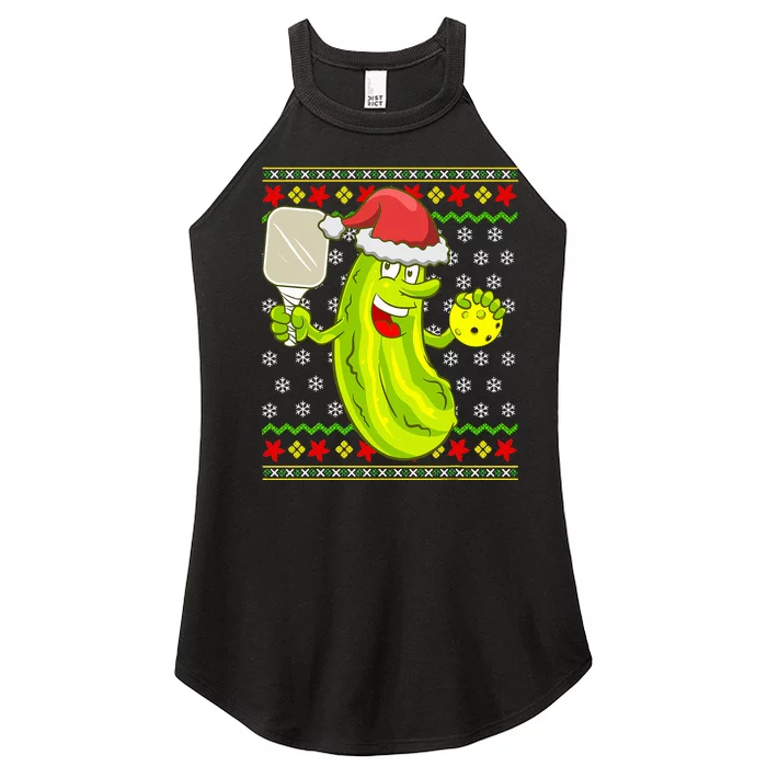 Pickleball Santa Claus Ugly Christmas Sweater Pattern Women’s Perfect Tri Rocker Tank