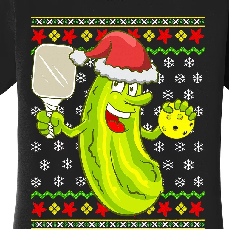 Pickleball Santa Claus Ugly Christmas Sweater Pattern Women's T-Shirt