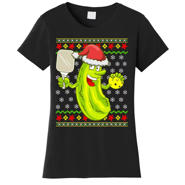 Pickleball Santa Claus Ugly Christmas Sweater Pattern Women's T-Shirt