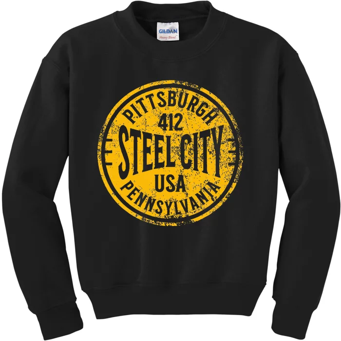 Pittsburgh Steel City Pennsylvania 412 Home Vintage Kids Sweatshirt