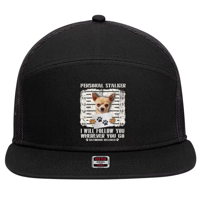 Personal Stalker Chihuahua Dog Arrested Jail Photo Funny 7 Panel Mesh Trucker Snapback Hat